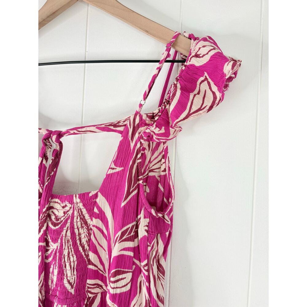 Band of the Free Pink Floral Smocked Maxi Dress Medium Tropical Leaf - Picture 8 of 9